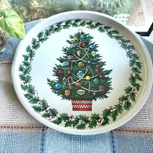 Vintage Christmas Tree Metal Serving Tray – 13” Holiday Barware Decor